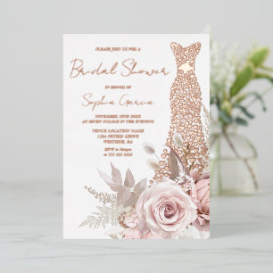 Love Heart Dress Bridal Shower Rose Gold Real Foil Invitation