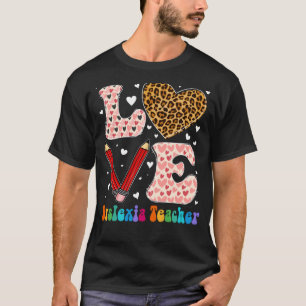 Love Heart Dyslexia Teacher Leopard Plaid Red Vale T-Shirt