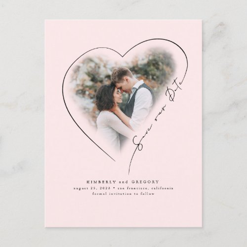 Love Heart Elegant Minimal Save The Date Photo Ann Announcement Postcard