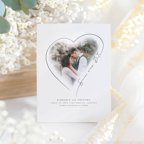 Love Heart Elegant Minimal Save The Date Photo Announcement Postcard