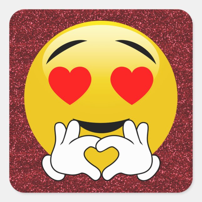 Love Heart Emoji Red Sparkle Stickers (Front)