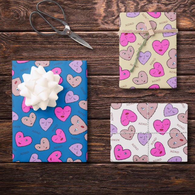 Love heart faces xoxo wrapping paper sheets (Creator Uploaded)