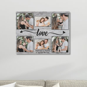 Love Heart Family Photo Collage Elegant Script  Faux Canvas Print