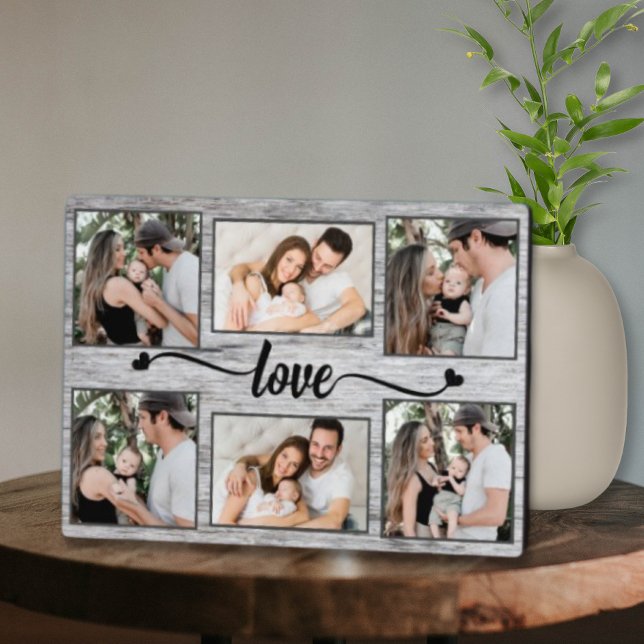 Love Heart Family Photo Collage Elegant Script  Plaque (Creator Uploaded)