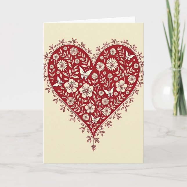 Love Heart Floral Butterfly Card (Front)