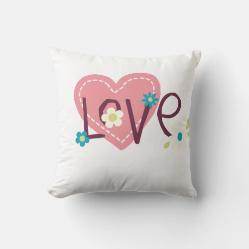 Love Heart Floral Typography Clip Art Throw Pillow