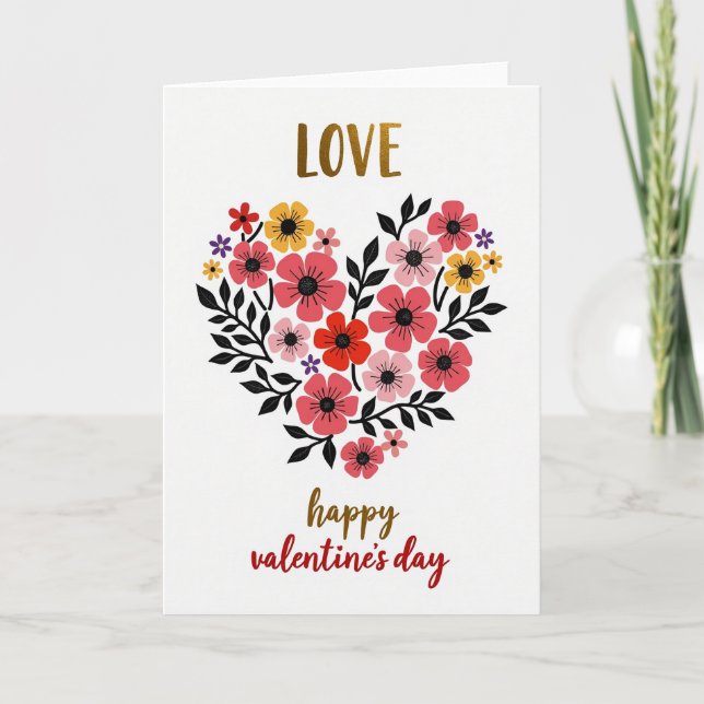 Love Heart Flowers Valentines Card (Front)