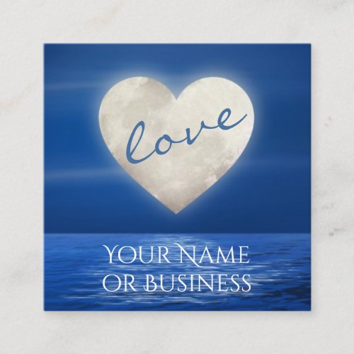 love Heart Full Moon over Water Beach Square Business Card