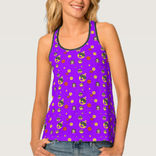Love, heart, funny, girl emoji on neon purple tank top