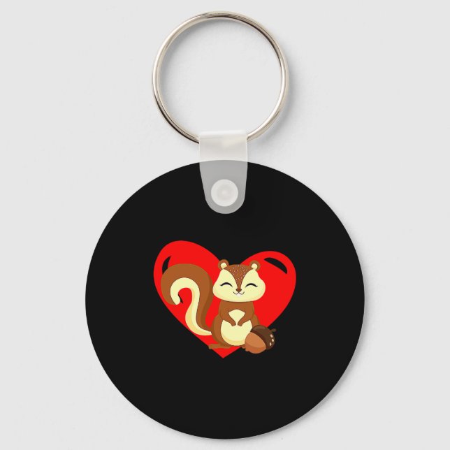 Love Heart Graphic Valentines Day Squirrel Boys K  Keychain (Front)