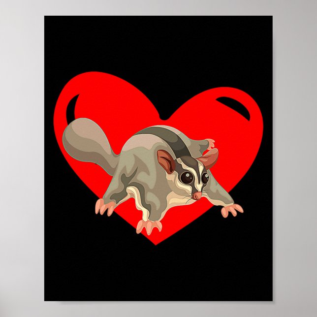 Love Heart Graphic Valentines Day Sugar Glider Bo  Poster (Front)