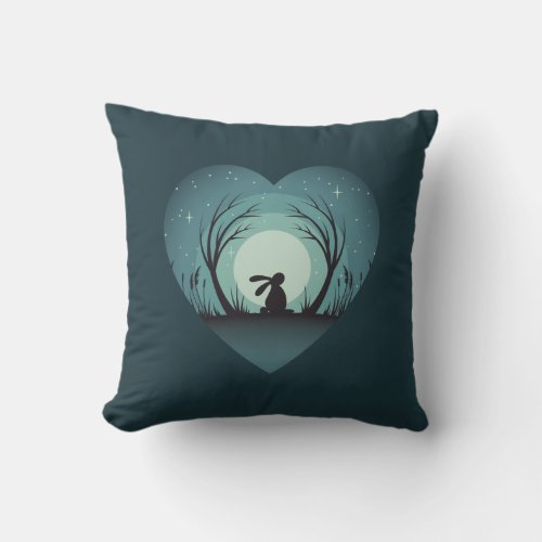 Love Heart Hare Rabbit Silhouette In Moonlight Throw Pillow