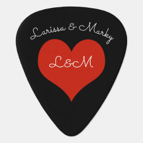 love heart, his + her names,  personalized guitar pick