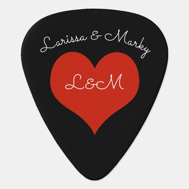love heart, his + her names,  personalized guitar pick (Front)