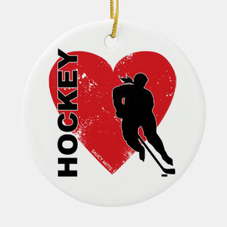 Love Heart Hockey Ceramic Ornament