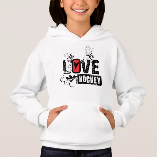 Love Heart Hockey Swirl Floral Hoodie