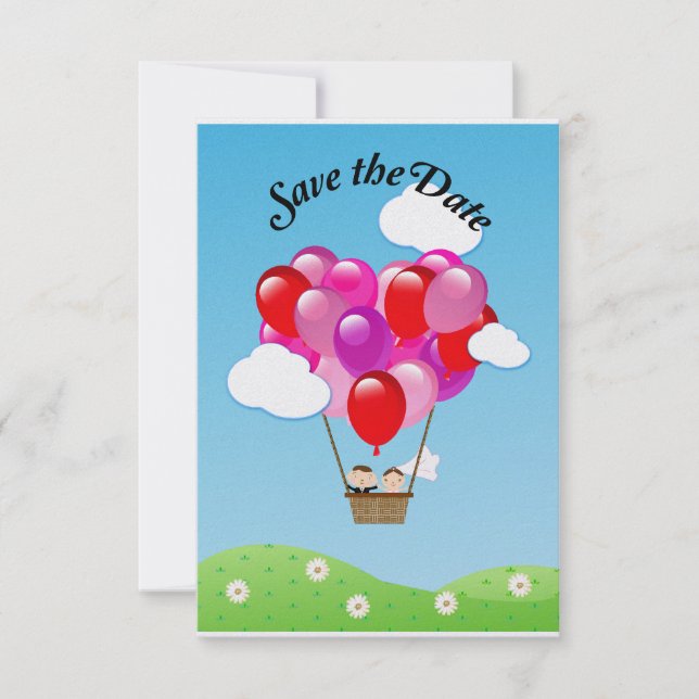 Love heart hot air balloon Wedding Save the date (Front)