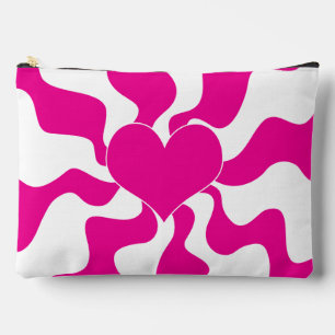 Love Heart in Magenta and White Accessory Pouch