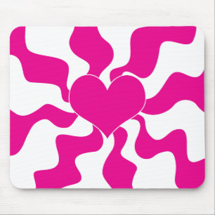 Love Heart in Magenta and White Mouse Pad