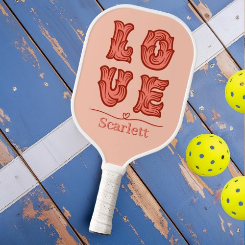 Love Heart in Pink with Name Pickleball Paddle