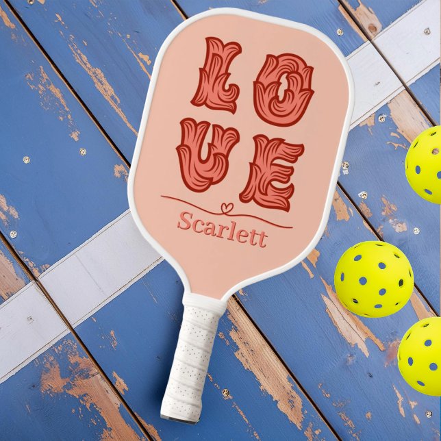 Love Heart in Pink with Name Pickleball Paddle (Creator Uploaded)