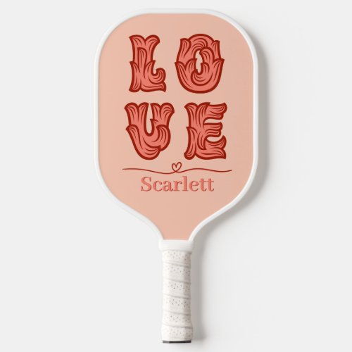 Love Heart in Pink with Name Pickleball Paddle