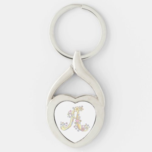 Love heart initial letter A key ring
