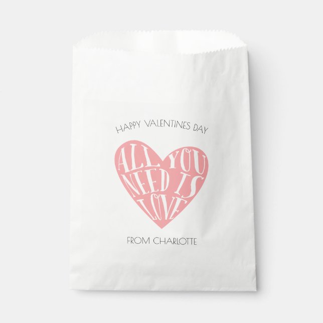 Love Heart Kids Valentines Day Classroom Favor Bag (Front)