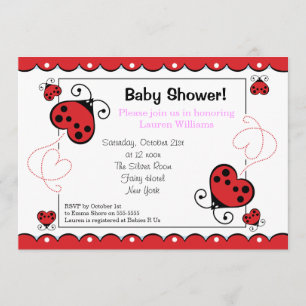 Love Heart Ladybug Baby Shower Invitations Girl