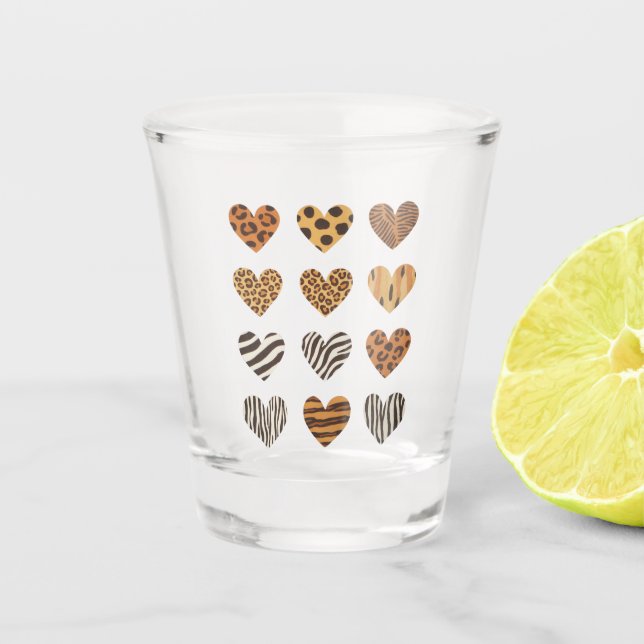 Love Heart Leopard Cute Valentine's Day  Shot Glass (Front)
