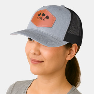 Love Heart Lettering Leather Patch Hat