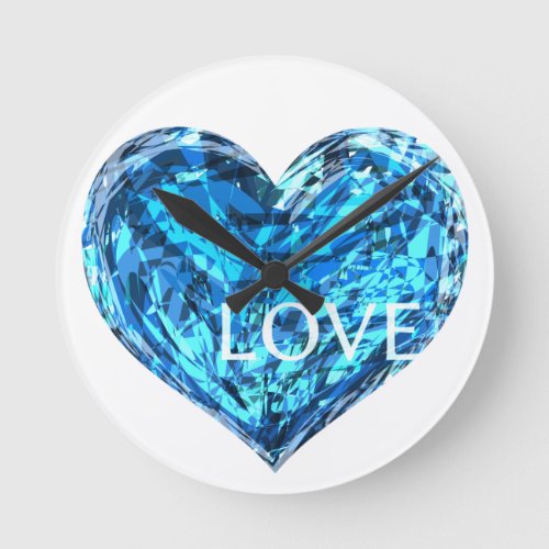 LOVE HEART  light blue Round Clock