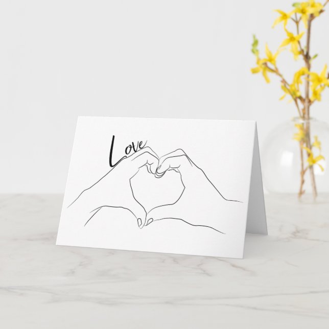 Love Heart Line Drawing Your Words Customizable Card (Yellow Flower)