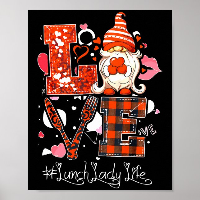 Love Heart Lunch Lady Cafeteria Worker Gnome Poster (Front)