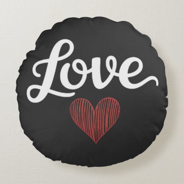 Love Heart Minimal Typography Romantic Design Round Pillow (Front)