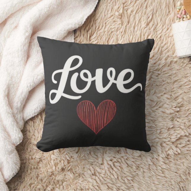 Love Heart Minimal Typography Romantic Design Throw Pillow (Blanket)