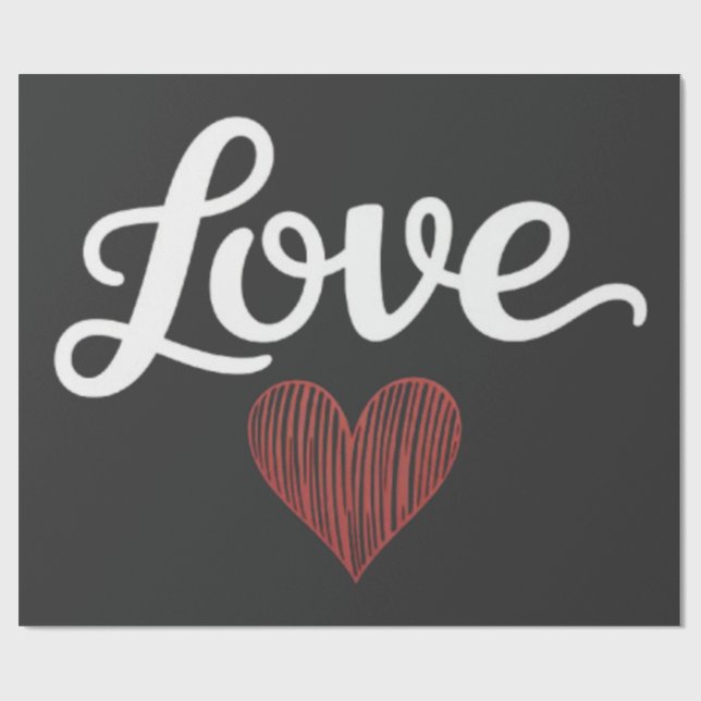 Love Heart Minimal Typography Romantic Design Wrapping Paper (Flat)
