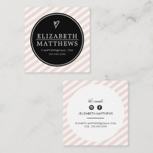 LOVE HEART minimalist personal black blush pink Square Business Card