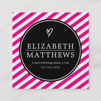 LOVE HEART minimalist personal black hot pink Square Business Card