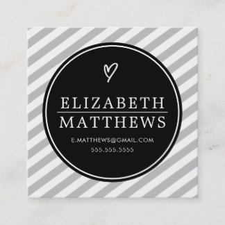 LOVE HEART minimalist personal black pale gray Square Business Card