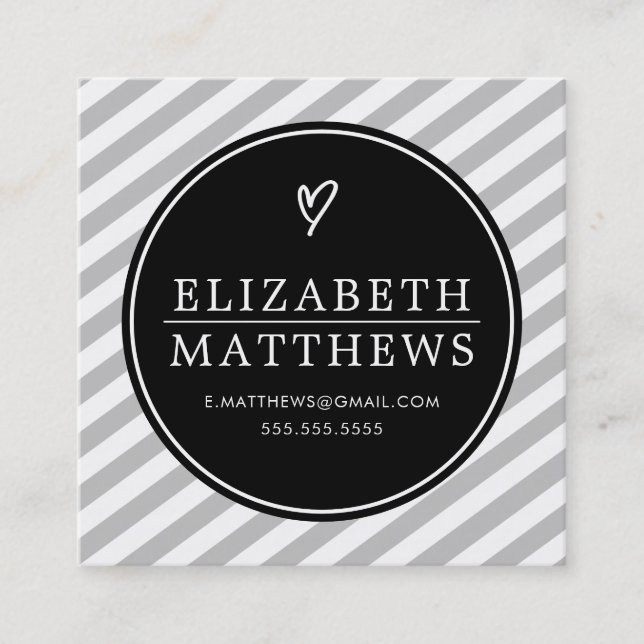LOVE HEART minimalist personal black pale gray Square Business Card (Front)