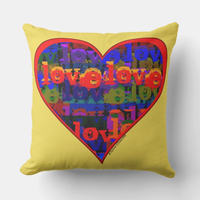 Love Heart Modern Romantic Pop Art Graffiti Style Outdoor Pillow (Front)