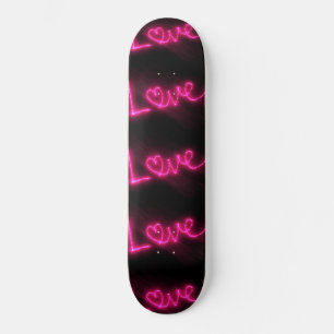 love heart neon hot pink black skateboard deck