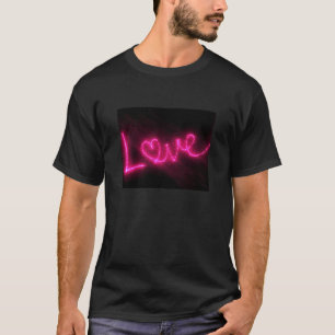 love heart neon hot pink black t-shirt