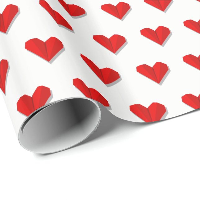 Love Heart Origami Vector Pattern Valentine Wrapping Paper (Roll Corner)