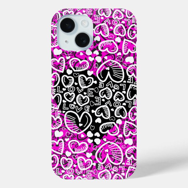 Love Heart Pattern Pink iPhone Case (Back)