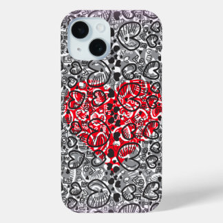 Love Heart Pattern Red Grey iPhone Case