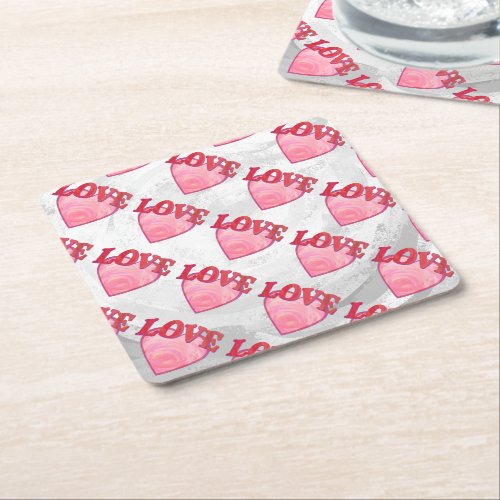 Love Heart Pattern Square Paper Coaster