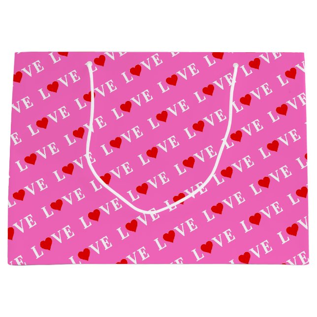 LOVE Heart patterns pink modern chic stylish Large Gift Bag (Front)