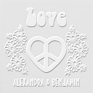 Love Heart Peace Sign Daisies Couple Name Embosser
